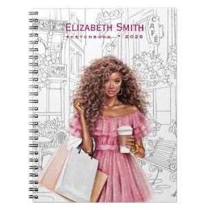 Pretty Girl with Coffee and Shopping Bags Notebook