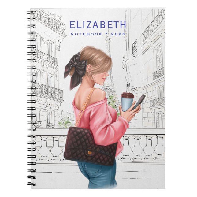 Pretty Girl with Coffee in Paris Notebook (Front)