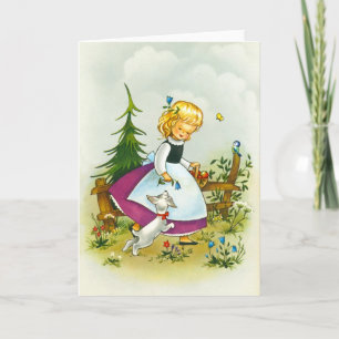 Pretty girl with dog holiday card