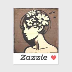 Pretty Girl with Flowers in her Hair Simple Art