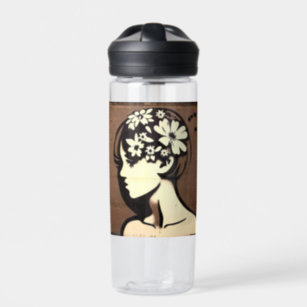 Pretty Girl with Flowers in her Hair Simple Art Water Bottle