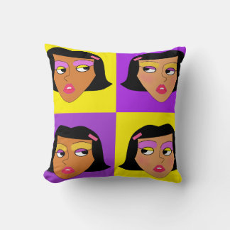 Pretty Girls Purple Gold Y2k Cartoon Pop Art Face Throw Pillow