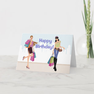 Pretty girls shopping in the city Birthday Card