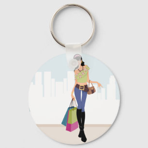Pretty girls shopping in the city keychain