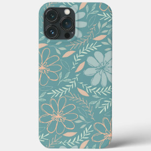 Pretty Girls Spring Peach & Green Floral Pattern  iPhone 13 Pro Max Case