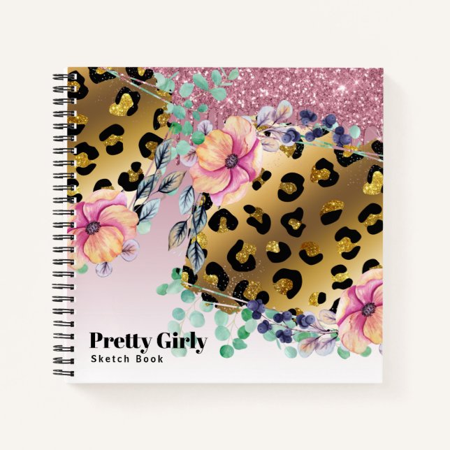 Pretty Girly Animal Print Gold Glitter Drawing Not Notebook (Front)
