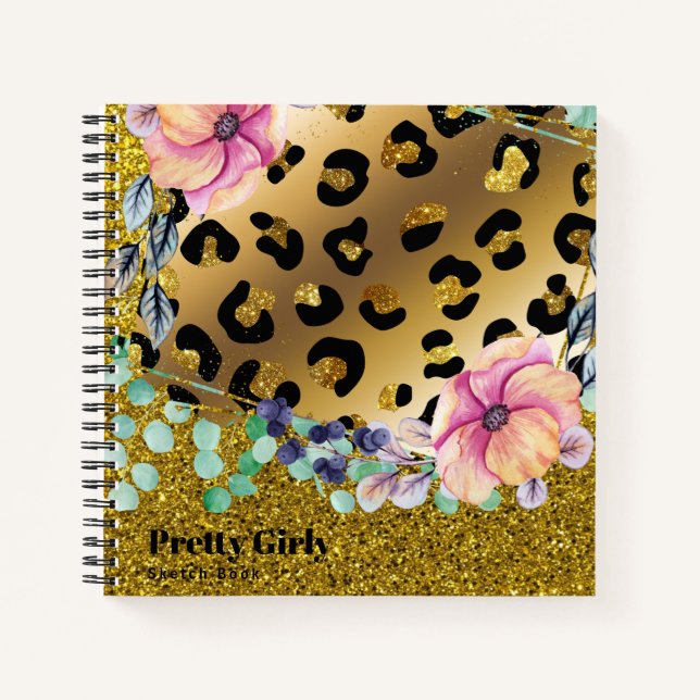 Pretty Girly Animal Print Gold Glitter Drawing Not Notebook (Front)