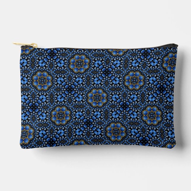 Pretty Girly Blue & Gold Dot Art Mandala Pattern  Accessory Pouch (Front)