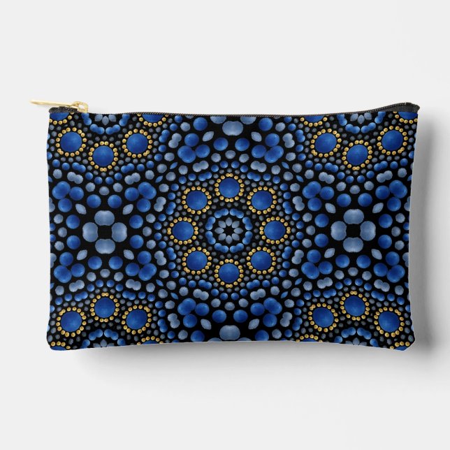 Pretty Girly Blue & Gold Dot Art Mandala Pattern  Accessory Pouch (Front)
