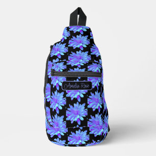 Pretty girly blue purple floral flower sling bag