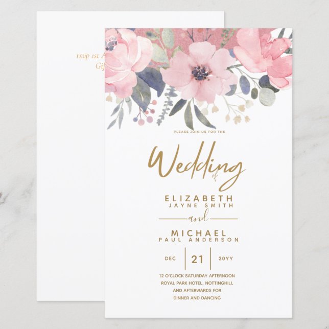 Pretty Girly Budget Rosegold Blush Pink Floral A9 (Front/Back)