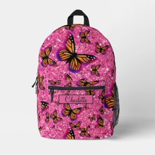 Pretty Girly Butterflies pink glitter sparkling Printed Backpack