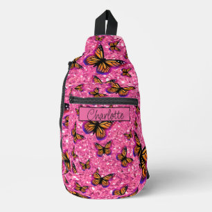 Pretty Girly Butterflies pink glitter sparkling  Sling Bag