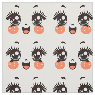 pretty girly cartoon doll face art illustrations fabric