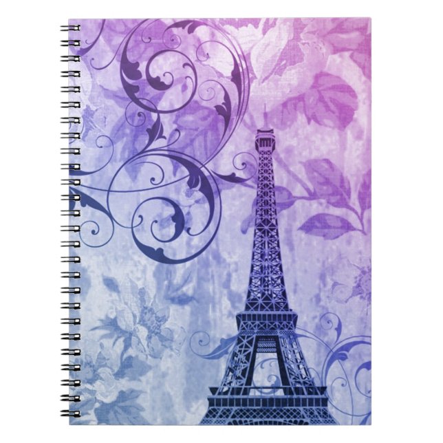 pretty girly chic purple french paris eiffel tower notebook (Front)