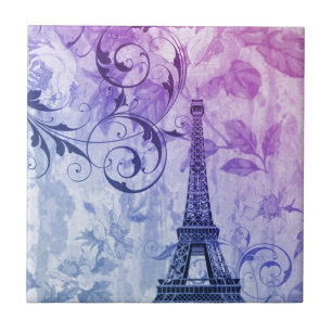 pretty girly chic purple french paris eiffel tower tile