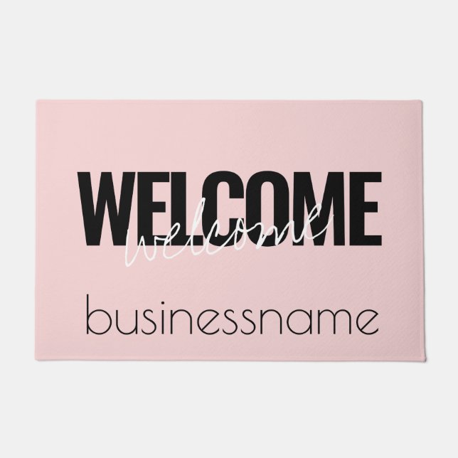 Pretty Girly Custom Pink Business Welcome Doormat (Front)