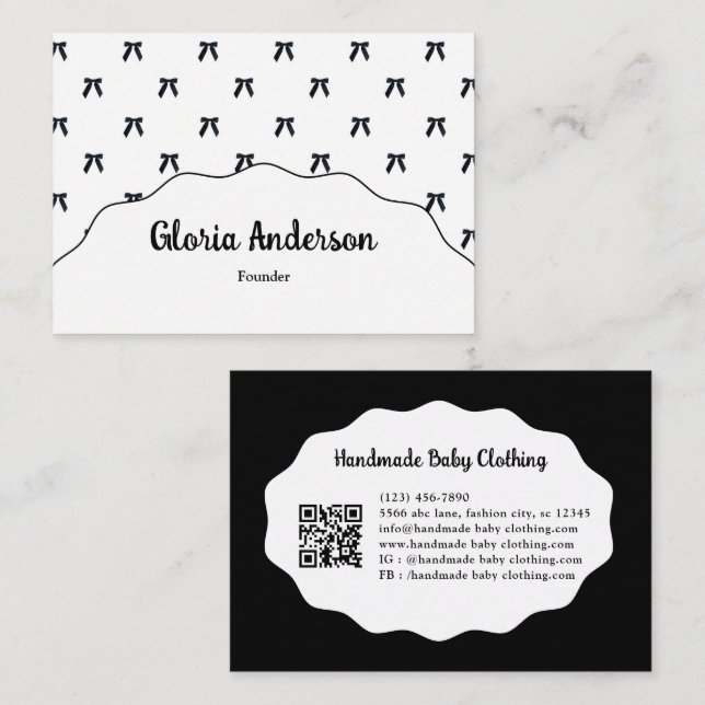 Pretty Girly Feminine Black White Bow Pattern Business Card (Front/Back)