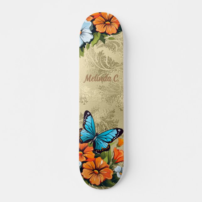 Pretty Girly Floral Butterfly Skate Deck (Front)