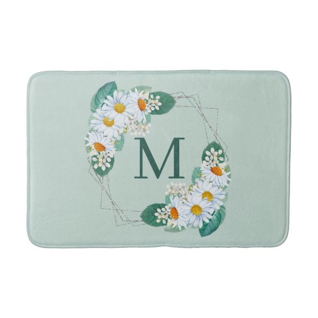 Pretty Girly Floral Silver Sparkle Monogram Bath Mat (Front)
