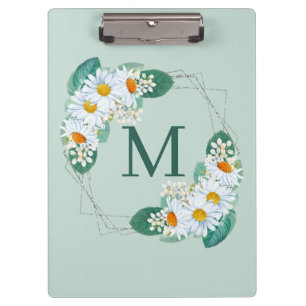 Pretty Girly Floral Silver Sparkle Monogram Clipboard