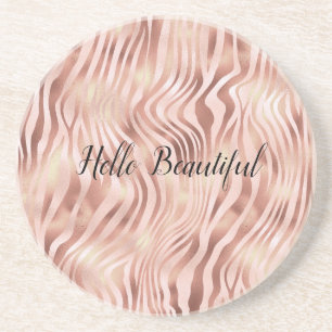 Pretty Girly Glam Pink Peach Rose Zebra Print Coaster