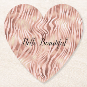 Pretty Girly Glam Pink Peach Rose Zebra Print Paper Coaster