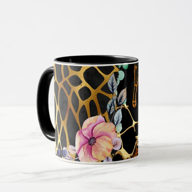 Pretty Girly Glitter Gold Animal Print Named Glam Mug (Front Left)