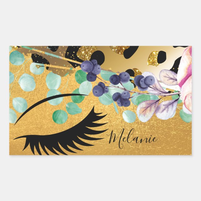 Pretty Girly Glitter Gold Animal Print Named Glam Sticker (Front)