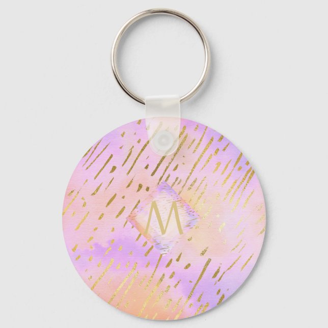 Pretty Girly Glitter Pink Gold Animal Print Glam Keychain (Front)