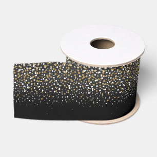Pretty Girly Gold Glitter Dots Illustration Grosgrain Ribbon