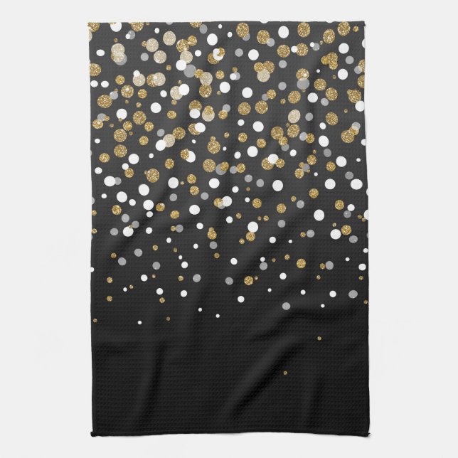 Pretty Girly Gold Glitter Dots Illustration Kitchen Towel (Vertical)