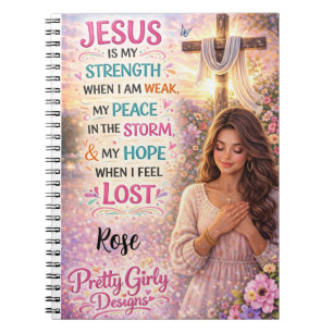 Pretty Girly Inspirational Floral Christian Cross Notebook