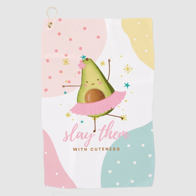 Pretty Girly Kawaii Avocado Ballerina Slay Them Golf Towel (Front)