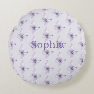 Pretty Girly Lavender Purple Butterflies Round Pillow