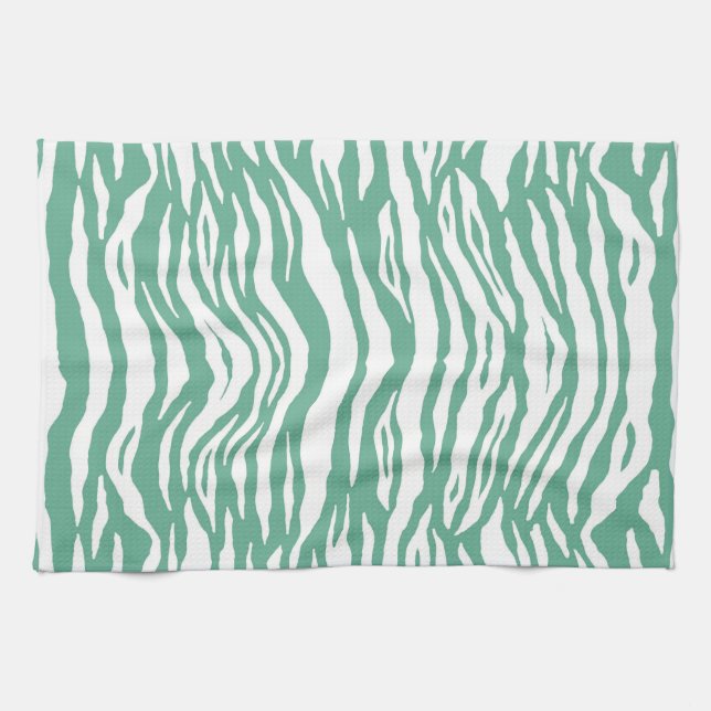 Pretty Girly Mint Green Tiger Stripes Kitchen Towel (Horizontal)