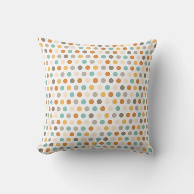Pretty Girly Multi Colour Polka Dots Orange Blue Throw Pillow (Front)