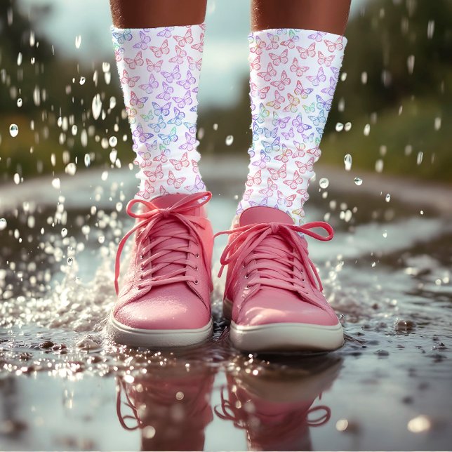   Pretty Girly Pastel Butterfly Pattern Iridescent Socks (Creator Uploaded)
