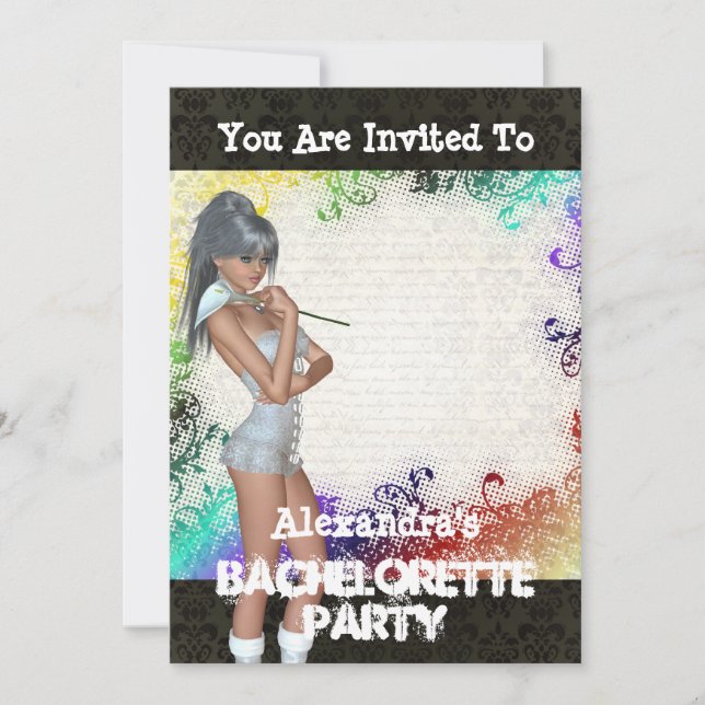 Pretty girly personalized bachelorette party invitation (Front)