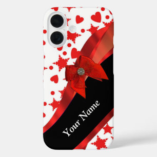 Pretty girly personalized red and white iPhone 16 case