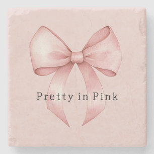 Pretty Girly Pink Bow Stone Coaster