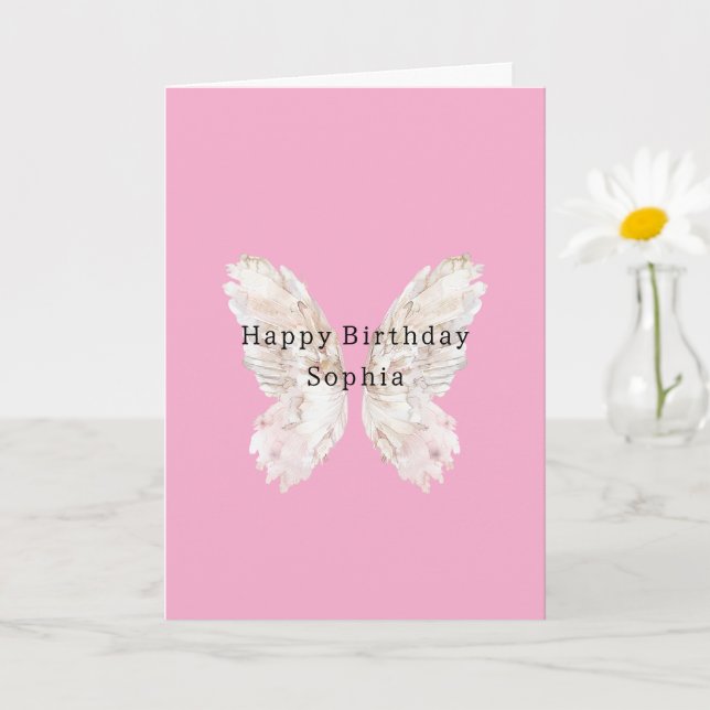 Pretty Girly Pink Butterfly Wings Birthday Card (Small Plant)
