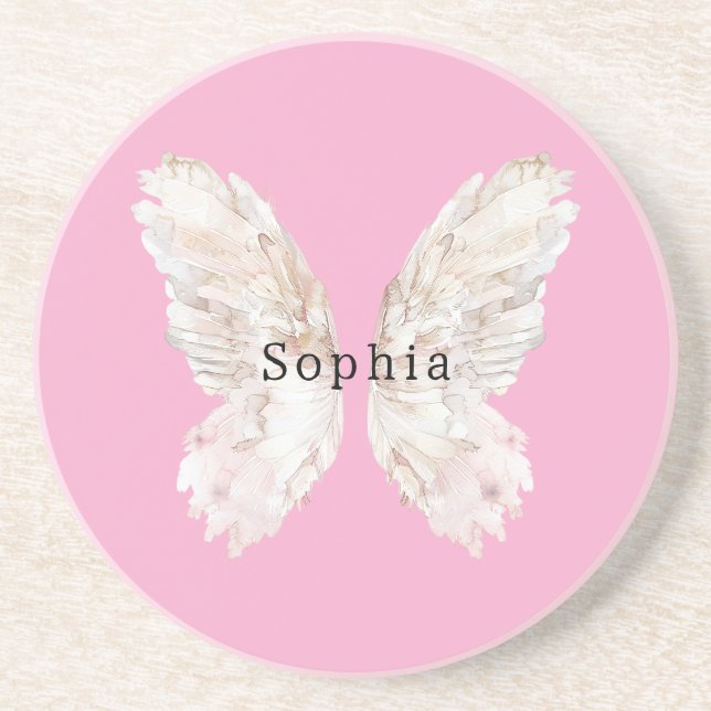 Pretty Girly Pink Butterfly Wings   Coaster (Front)