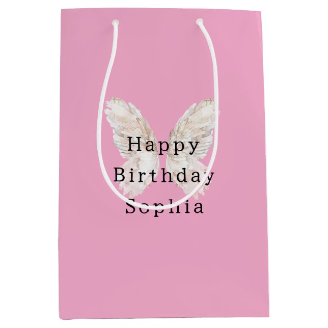 Pretty Girly Pink Butterfly Wings   Medium Gift Bag (Front)