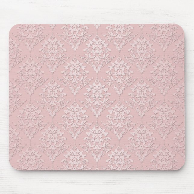 Pretty Girly Pink Damask Pattern Mouse Pad (Front)