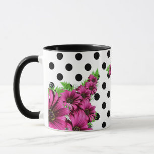 Pretty Girly Pink Flowers Polka Dot Mug