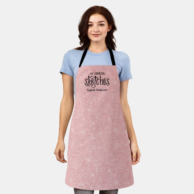 Pretty Girly Pink Glitter Artist Apron (Worn)