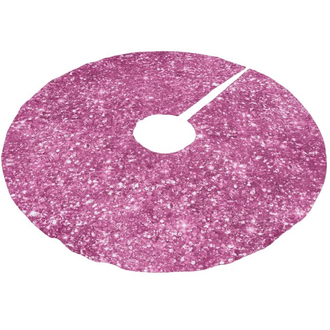 Pretty Girly Pink Glitzy Glitter Sparkle Brushed Polyester Tree Skirt (Angled)