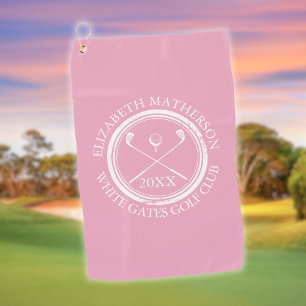 Pretty Girly Pink Golfer's Name Club Name and Date Golf Towel