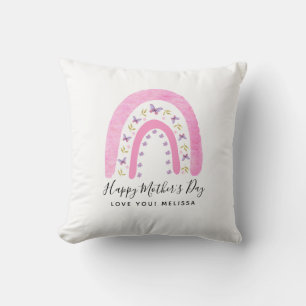 Pretty Girly Pink Rainbow Mother's Day Throw Pillow